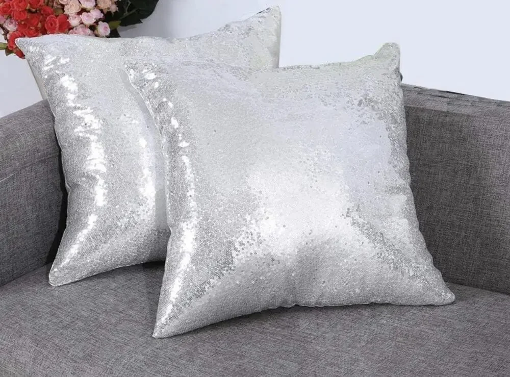 Eternal Beauty Set of 2 Sequin Pillow Cover silver 20X20